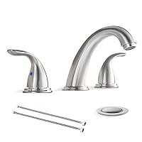 Phiestina 3-Hole 8 Inch Brushed Nickel Widespread Bathroom Faucet Low Arc 2-Handle Bathroom Vanity Faucet with cUPC Water Supply line & Metal Pop Up Drain, BF03008-K05-GBN