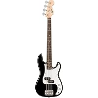 Squier by Fender Mini Precision Short Scale Bass Guitar with 2-Year Warranty, Laurel Fingerboard, Sealed Die-Cast Tuning Machines, and Split Single-Coil Pickup, Maple Neck, Black
