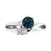 Clara Pucci 0.85 ct Round Cut 3 stone love Solitaire Natural London Blue Topaz Engagement Promise Anniversary Bridal Ring 18K White Gold