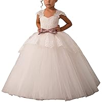 Elegant Pageant Lace Appliques Cap Sleeves Flower Little Girl Dresses 2-12Years