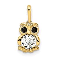 14k Gold Madi K Black and White CZ Cubic Zirconia Simulated Diamond Owl Pendant Necklace Measures 6.5mm Wide 2.5mm Thick Jewelry for Women