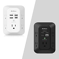 USB Wall Charger Surge Protector - Addtam 5 Outlet Extender with 4 USB Charging Ports (1 USB C, 4.5A Total), 3-Sided 1800J Power Strip Multi Plug Outlets Adapter Widely Spaced, White & Black