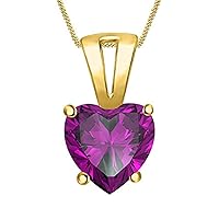 Fashion Lovely Necklace Pendant Heart Shaped Created Amethyst Solitaire Prong Set 14K Yellow Gold Plated 925 Sterling Sliver For Womens, Girls (5MM To 10MM)