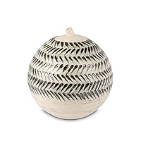 Hand made cremation urn for ashes with black stripes | This hand made cremation urn for human ashes with black stripes is made in a modern pottery where the craft and love for the work stands central.