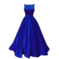 Prom Dresses Long Satin A-Line Formal Dress For Women With Pockets 12 Royal Blue