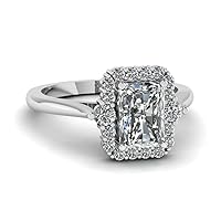 Choose Your Gemstone Halo Radiant Diamond CZ Petite Ring sterling silver Radiant Shape Halo Engagement Rings Matching Jewelry Wedding Jewelry Easy to Wear Gifts US Size 4 to 12