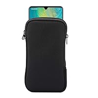 Neoprene Shock Absorbing Proof Pouch Large Cell Phone Sleeve Case Cover w Zipper/Neck Strap for iPhone 14 Plus Samsung Galaxy Note20 Ultra S22 Ultra A13 A03 A23 Moto G Power 2022 LG Stylo 6 (Black)