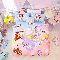 100% Cotton Kids Bedding Set Girls Pink Sofia The First Princess Duvet Cover and Pillow case and Flat Sheet,3 Pieces,Twin