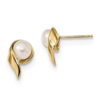 14k Gold 5 6mm White Button Freshwater Cultured Pearl Post Earrings Measures 11.45x6.87mm Wide Jewelry for Women