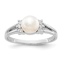14k White Gold Polished Prong set 6mm Freshwater Cultured Pearl Diamond Ring Size 6.00 Jewelry Gifts for Women