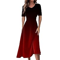Dresses for Women 2024 Fashion Gradient Dress Casual Short Sleeve Dress Maxi Dress Elegant V Neck A Line Dress