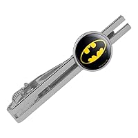 Batman Classic Bat Shield Logo Round Tie Bar Clip Clasp Tack Silver Color Plated