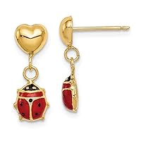 14K Madi K Heart & Enameled Ladybug Dangle Post Earrings