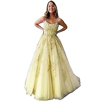 Women's Spaghetti Straps Prom Dresses Applique Tulle Bridal Party Evening Gowns
