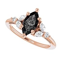 Love Band 1.00 CT Black Diamond Marquise Engagement Ring 14k Rose Gold, Trillium Marquise Shape Black Onyx Ring, Elvin Marquise Black Moissanite Ring, Awesome Ring For Her