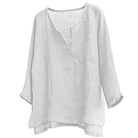 Men's V Neck T-Shirt Plain Linen Tee Tops Loose Fitted Summer Tee Shirts Casual Soft 3/4 Sleeve Workout T Shirt