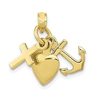 10k Gold 3 d Faith Hope and Love (cross Nautical Ship Mariner Anchor Heart Pendant Necklace) Moveable Measures 18x7mm Wide Jewelry for Women