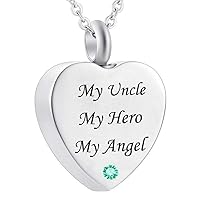 misyou Heart Cremation Urn Necklace Memorial Keepsake Jewelry - Engraved My Uncle My Hero My Angel