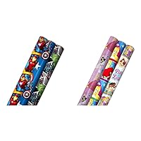 Hallmark Avengers and Disney Princess Wrapping Paper Bundle (3-Pack: 60 sq. ft. ttl)