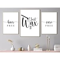 NATVVA 3 Pieces Just Wax It Wall Art Canvas Prints Brazilian Waxing Quotes Poster Painting Pictures for Waxing Room Esthetician Room Decor with Wooden Inner Frame