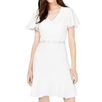 Womens White Short Sleeve V Neck Mini Party A-Line Dress Petites 3