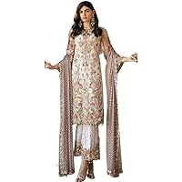 white Georgette Long & Straight muslim Zari & Sequin Embroidery pakistani Salwar kameez Muslim suit 1549