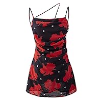 Womens Short Summer Dress Sleeveless Strap Red Dress Beach Mini Dress for Casual Summer (Small)