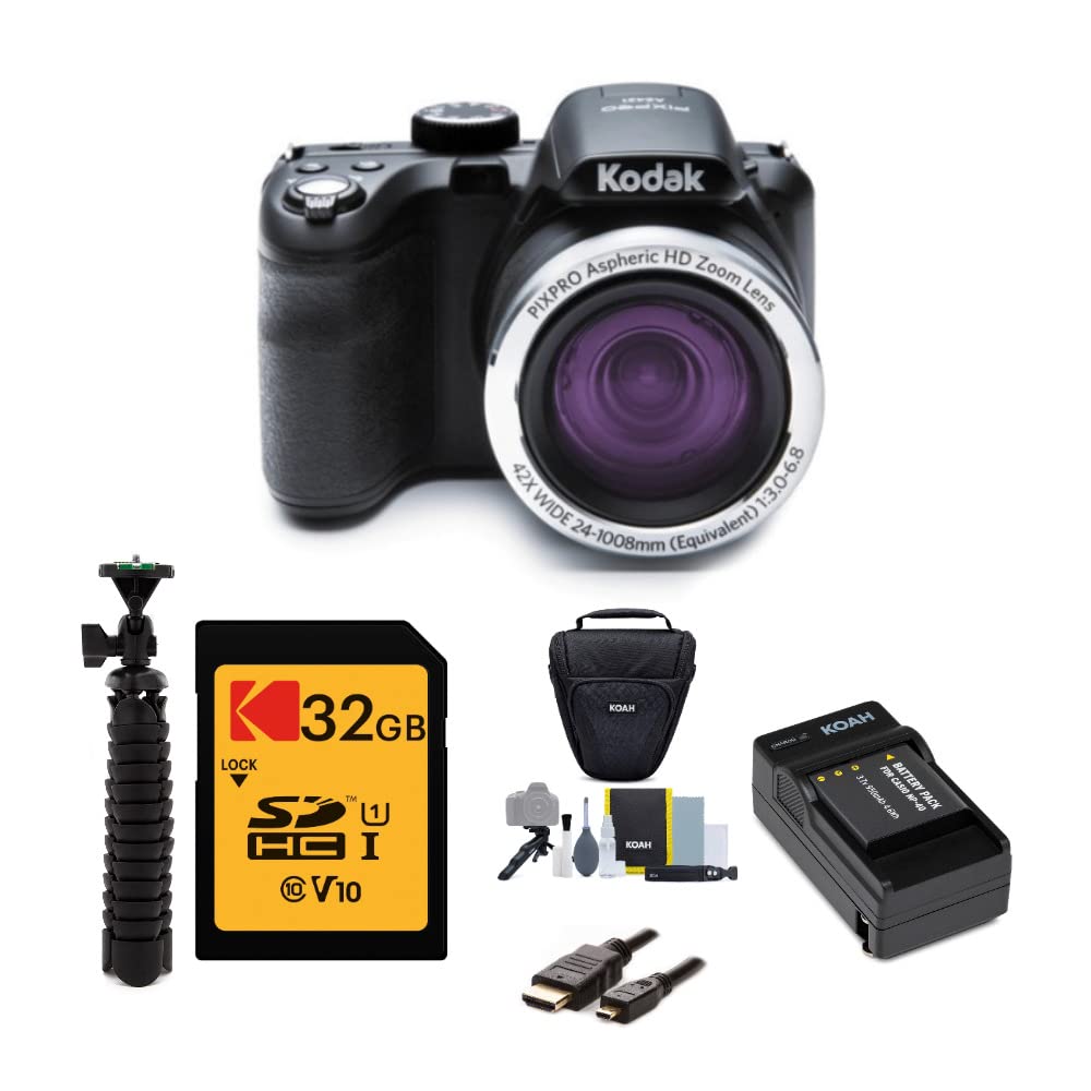 KODAK PIXPRO AZ421 Astro Zoom 16 MP Digital Camera (Black) Bundle w/32 GB SD Card, Replacement Battery & Charger, and Photography Accessories (7 It...