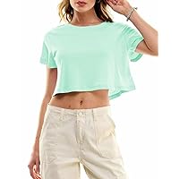 Aoang Womens Summer Cropped T-Shirts Short Sleeve Crop Tops Casual Crewneck Loose Tee Shirts Trendy