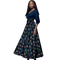 Womens Half Sleeve African Dresses High Waist V Neck Dashika Dress Print Attire Maxi Dress