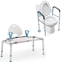 Pack of OasisSpace Stand Alone Toilet Safety Rail and Heavy Duty Sliding Bathtub Transfer Bench 450lbs, Heavy Duty Medical Toilet Safety Frame for Elderly, Handicap and Disabled