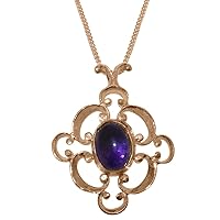 Solid 18k Rose Gold Natural Amethyst Womens Pendant & Chain - Choice of Chain lengths
