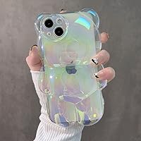 Cute 3D Bear Laser Colorful Case for iPhone 14 13 12 11 Pro Max Gradient Cartoon Shockproof Lovely Luxury Phone Cases Cover (Clear,for iPhone 14 Plus)