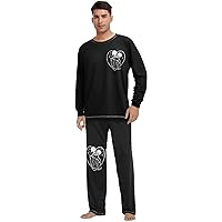 ALAZA Skeleton Skull Love Heart Pajama Set for Men Women,Long Sleeve Top & Bottom Sleepwear Set Soft Lounge Nightwear