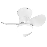 Ohniyou Ceiling Fan with Lights and Remote - 21'' Small Flush Mount Ceiling Fan APP Control - Dimmable Quiet Ceiling Fan Lights for Kitchen Bedroom(White)