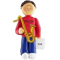 Saxophone Personalized Music Ornament - Saxophone Player Personalized Music Ornament - Saxophone Christmas Ornament - Customize 2023 Gifts (Male Brown Hair)