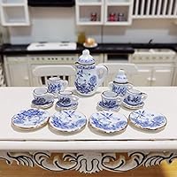 AirAds Dollhouse 1:12 Scale Dollhouse Miniature Doll House kit Porcelain Tea Set Coffee Set Blue Flowers