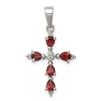 925 Sterling Silver Polished Open back Rhodium Pear Garnet Religious Faith Cross Pendant Necklace Measures 27x16mm Wide Jewelry for Women