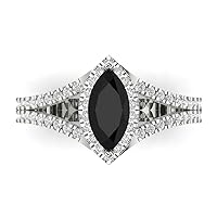 1.14ct Marquise Cut Solitaire split shank Halo Black Onyx Proposal Designer Wedding Anniversary Bridal Ring 14k White Gold