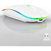 Wireless Bluetooth Mouse,LED Dual Mode Rechargeable Silent Slim Laptop Mouse,Portable(BT5.2+USB Receiver) Dual Mode Computer Mice,for Laptop,Desktop Computer,ipad Tablet,Phone,TV (White)