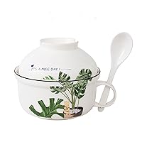 Soup Bowls with Handles & Spoons, 34.5oz Ceramic Ramen Bowl with Lid, Large Soup Mugs/Cups for Instant Noodle, Big Cereal Bowls for Soup, Soup Containers with Lids(Cats and Forest)