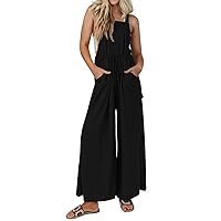 luvamia Jumpsuits for Women Loose Fit Waffle Knit Baggy Fashion Wide Leg Jumpsuit Overalls Comfy Casual Long Pant Romper
