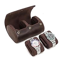 Watch Storage Box,Leather Vintage Handmade Watch Box Travel Watch Case Crazy Horse Organizer Display Protector Pouch for Men/Women Watches Storage(For 2 Pieces Watches)