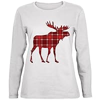 Autumn Plaid Moose Ladies' Relaxed Jersey Long-Sleeve Tee