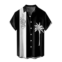 2024 Novel Hawaiian Shirts for Men Loose Fit Short Sleeve Coconut Tree Print Button Down Holiday Beach Shirts