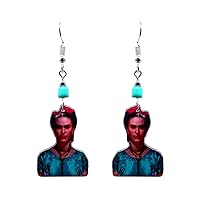 Frida Kahlo Portrait Mexican Artist Graphic Dangle Earrings - Womens Fashion Handmade Jewelry Boho Accessories
