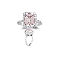 0.26 Cts Diamond & 2.65 Cts of 10x8 mm AAA Morganite Ring in 14K White Gold
