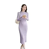 Chinese Style Stand Collar Knitting Midi Dresess for Women Clothing Vintage Bodycon Dress Korea Autumn Winter