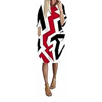 Maxi Dresses for Women 2024,Women's Fish Print Half Split Sleeve Loose Pocket Dress Casual Skirt M Dresses