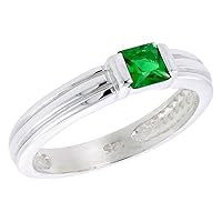 Sterling Silver Emerald Cubic Zirconia Stack Ring Princess Cut 0.40 ct, Sizes 6-10